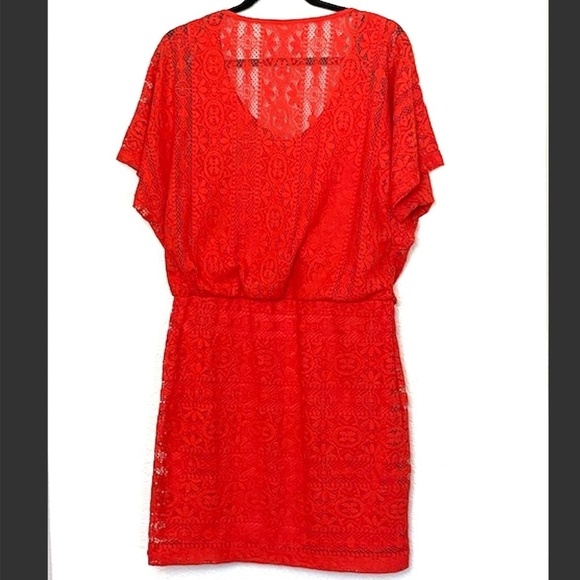 Bisou Bisou | Red/Orange/Coral Lace Mini Dress 8 - Picture 2 of 5